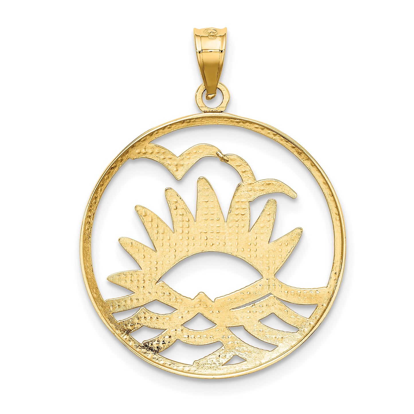 14K and White Rhodium Sunset and Water In Circle Charm