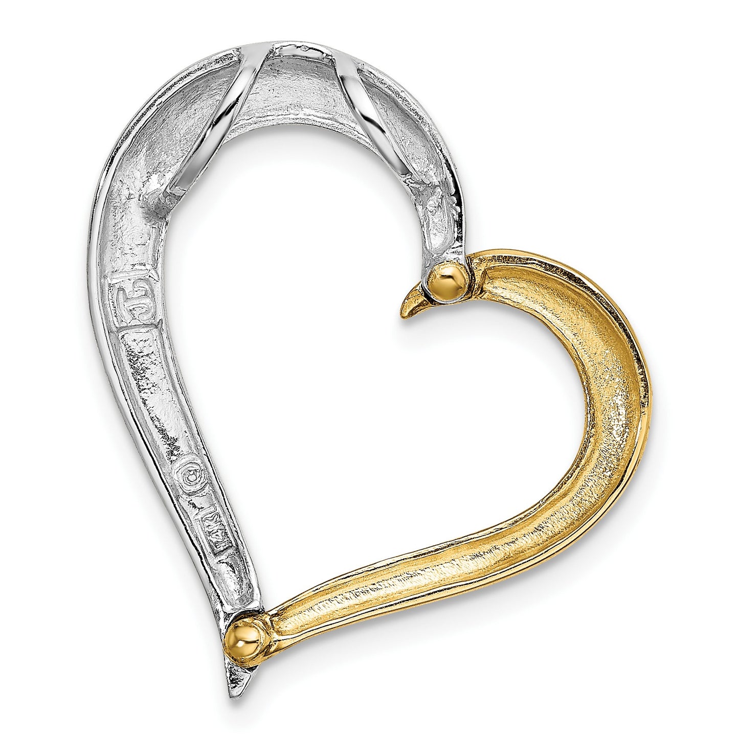 14k Two-tone Textured and Polished Heart Chain Slide Charm