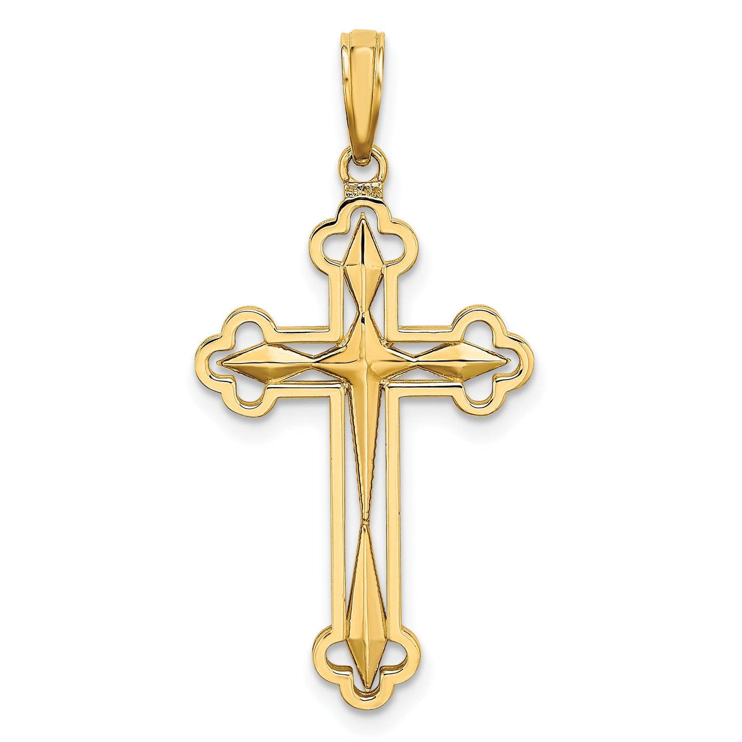 14K with White Rhodium Diamond-cut Reversible Cross Charm
