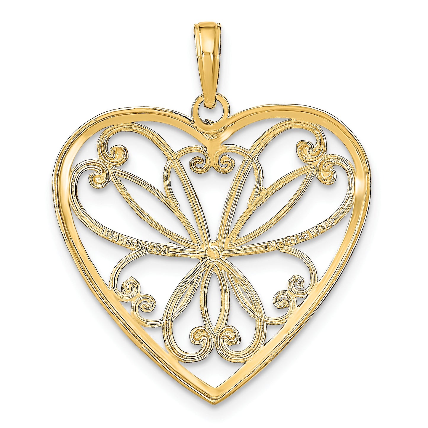 14k and White Rhodium Filigree Heart Charm