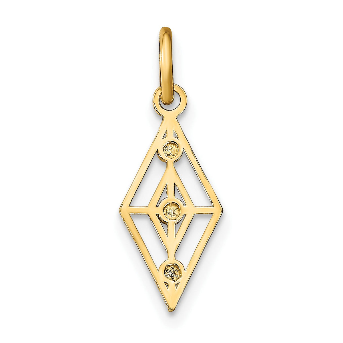 14K with White Rhodium Diamond-cut Diamond-Shaped Charm