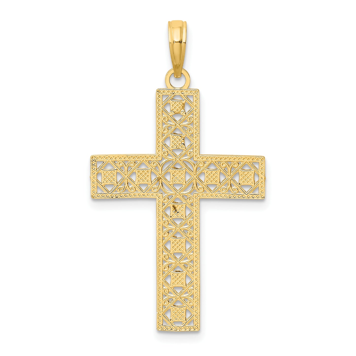 14K and White Rhodium Diamond-cut and Cut-Out Cross Charm