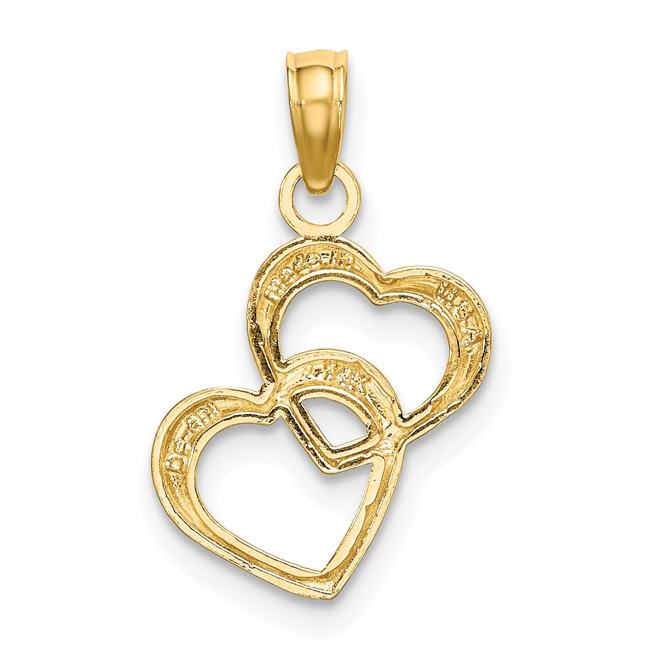 14k and White Rhodium Polished and Textured Intertwined Hearts Charm