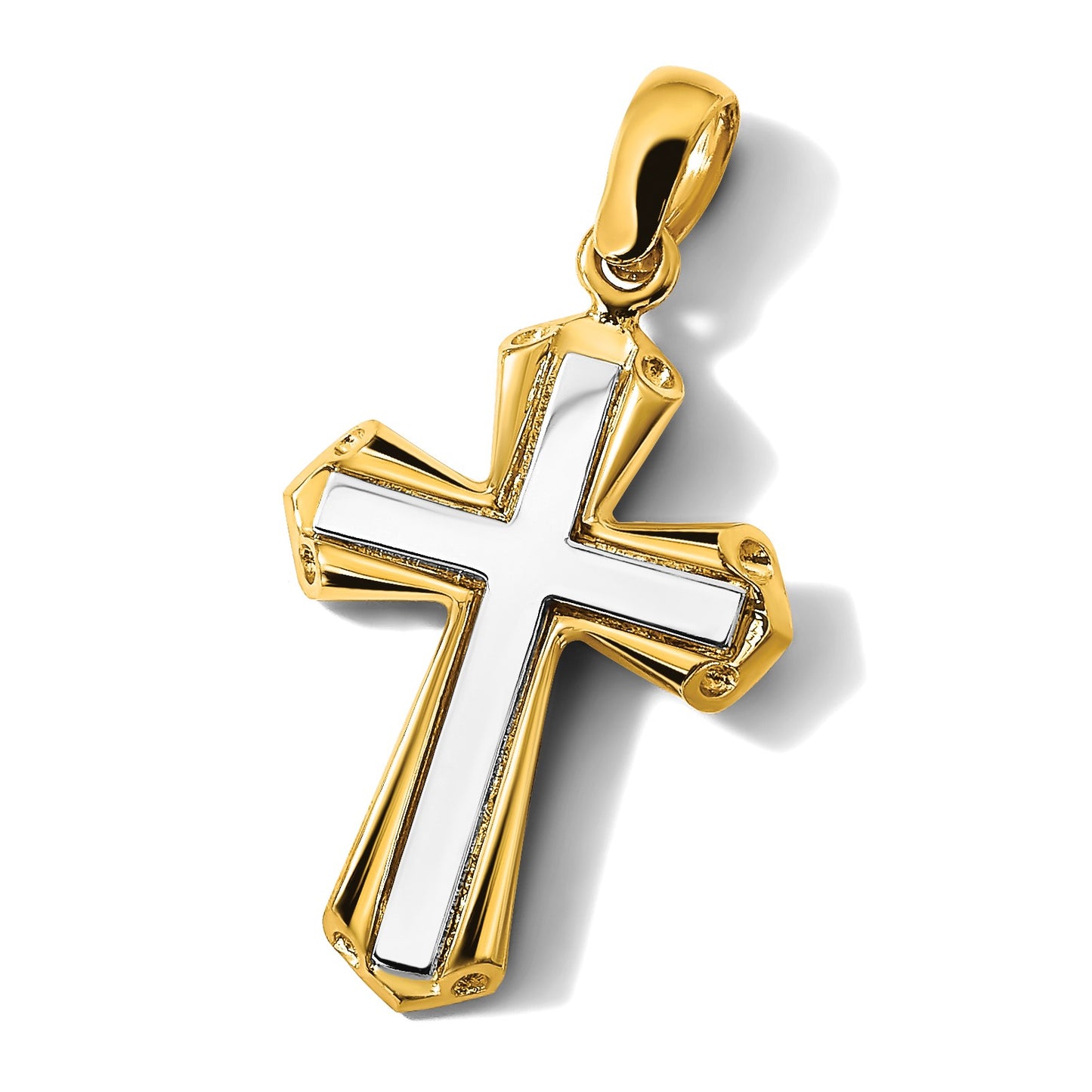 14K Two-tone Polished Cross Charm