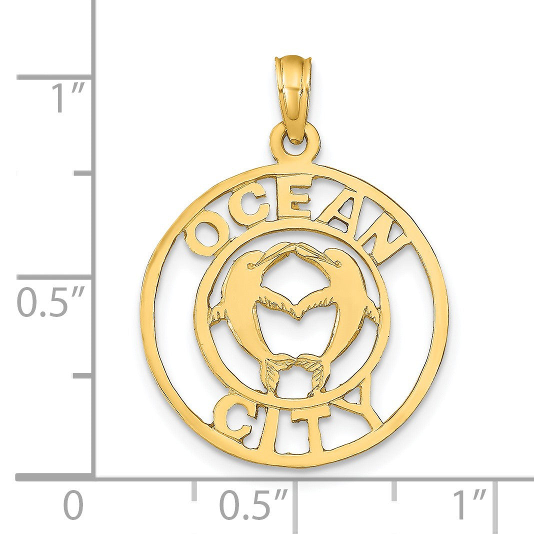 14K OCEAN CITY with Dolphins Pendant