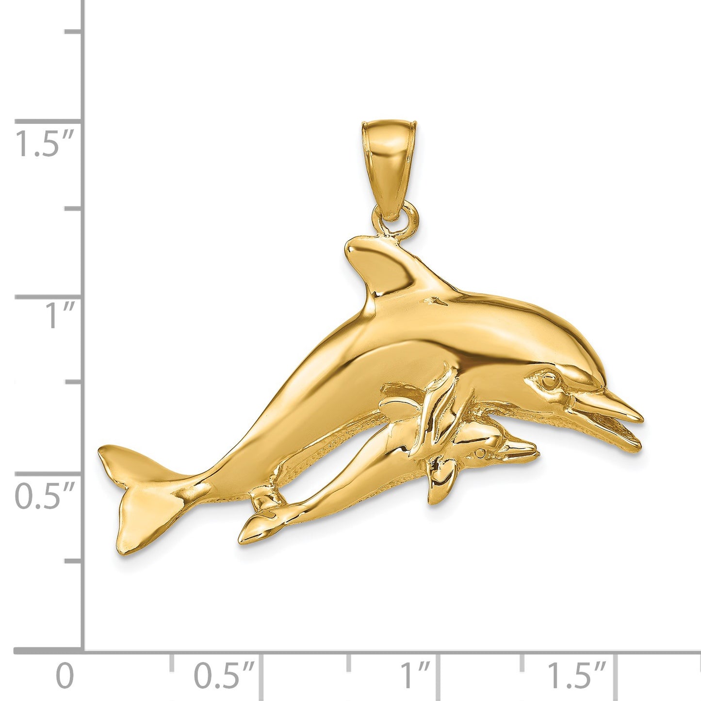 14k Polished Mother and Baby Dolphin Pendant