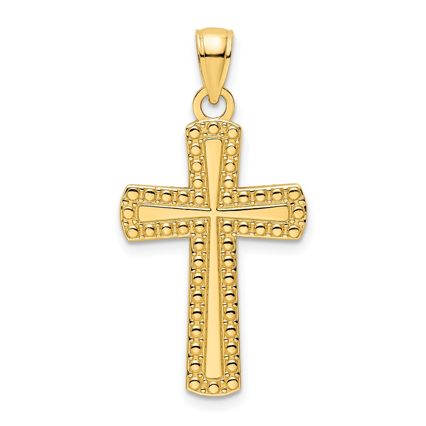 14K Small Polished Beaded Cross Pendant