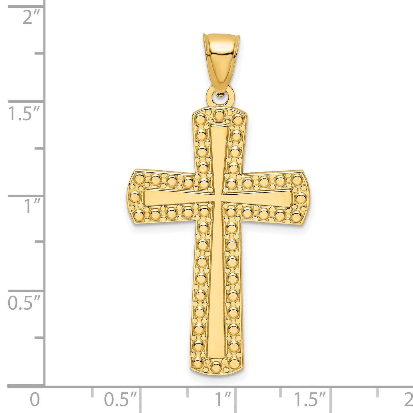 14K Large Polished Beaded Cross Pendant