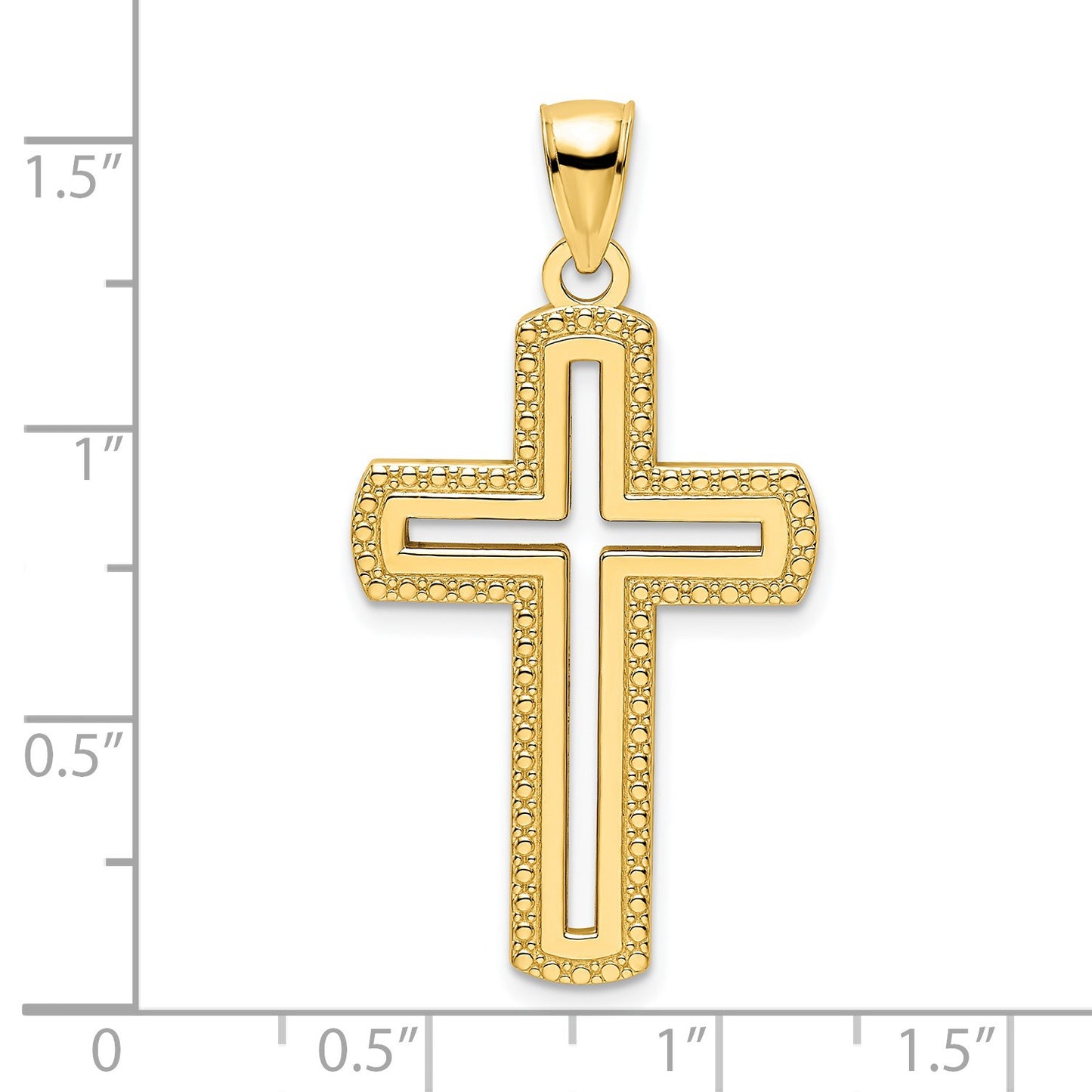 14K Medium Polished Beaded Cut-out Cross Pendant