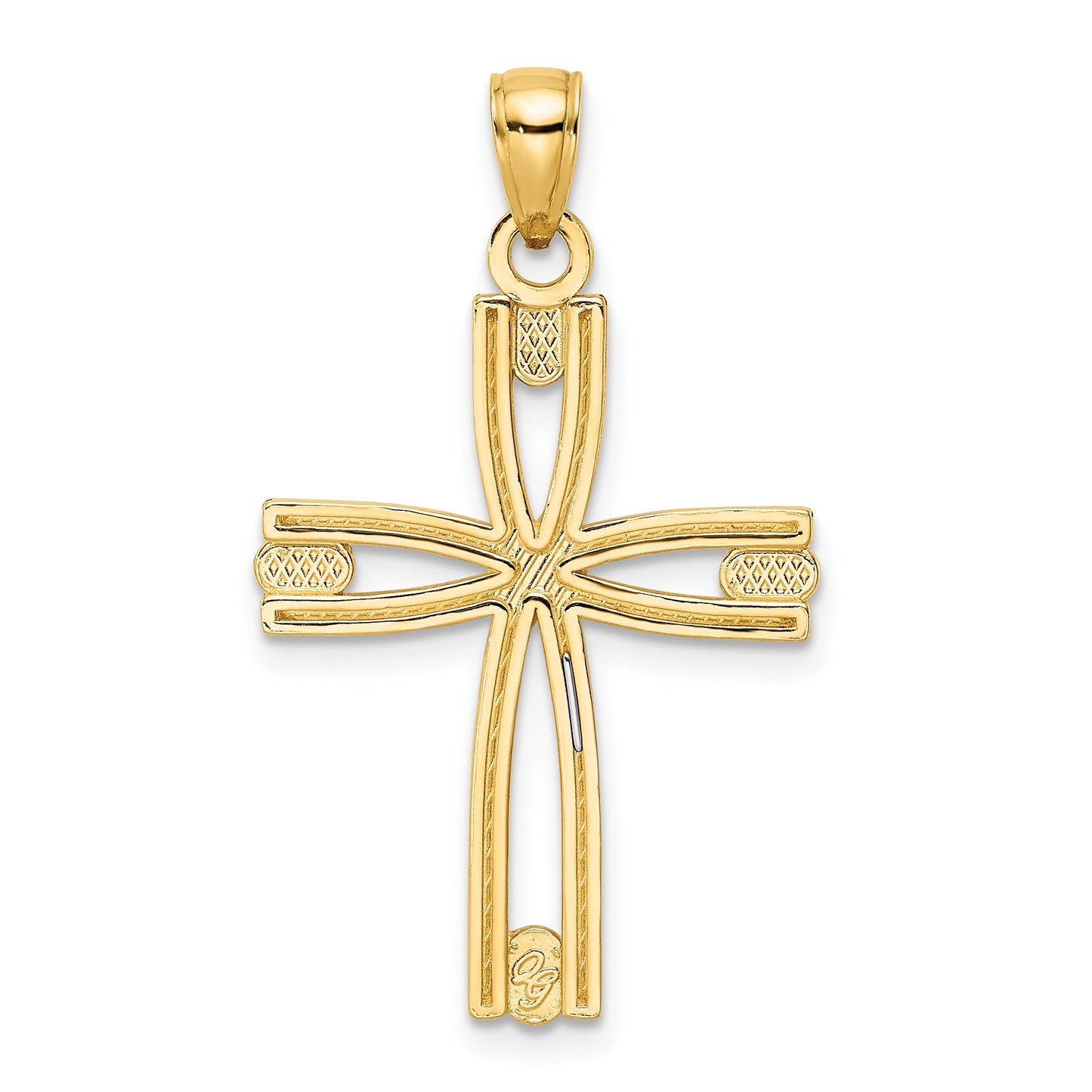 14k Beaded and Polished Cross Pendant