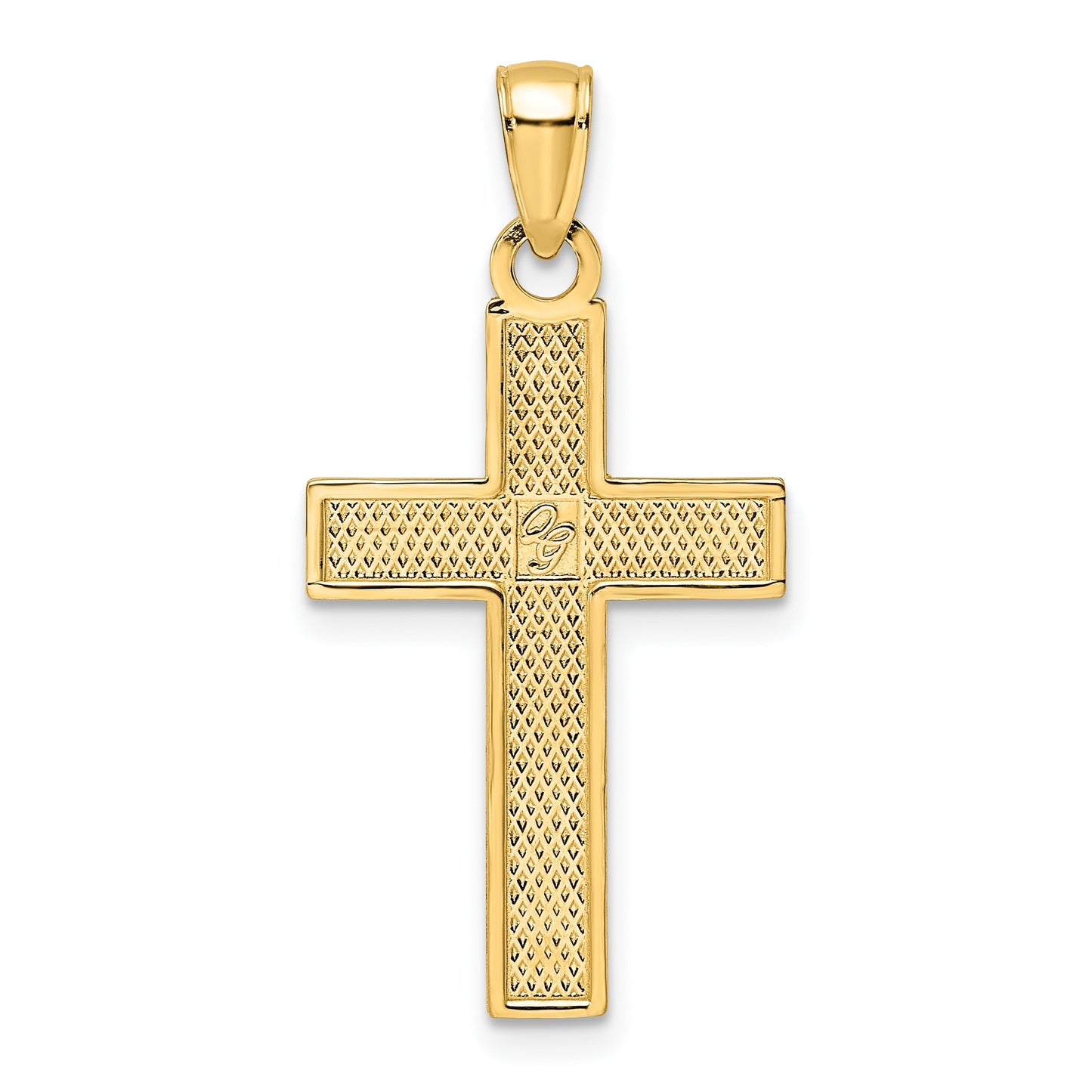 14K Polished and Textured Cross Pendant