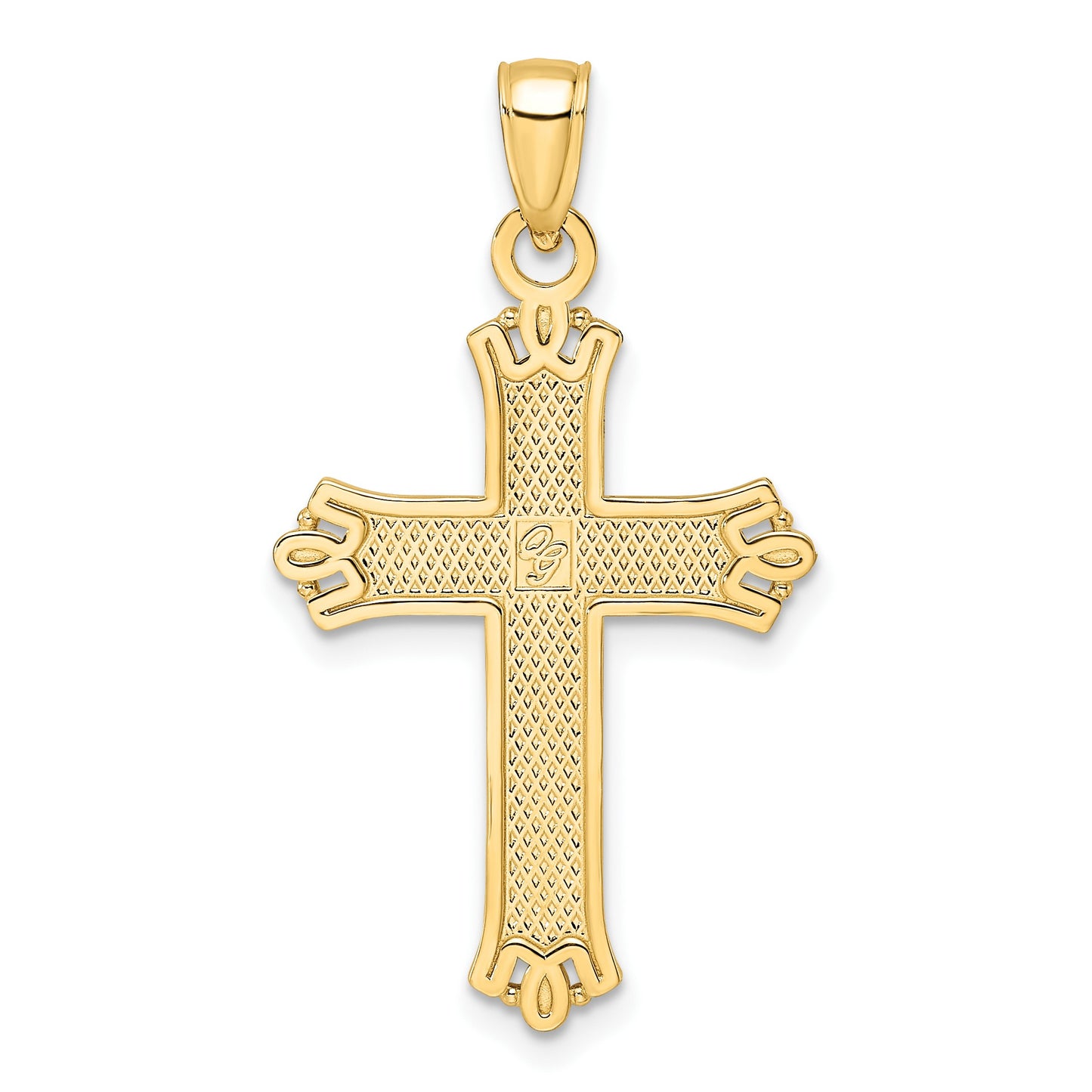 14K Polished and Textured Pointed Ends Fancy Cross Pendant