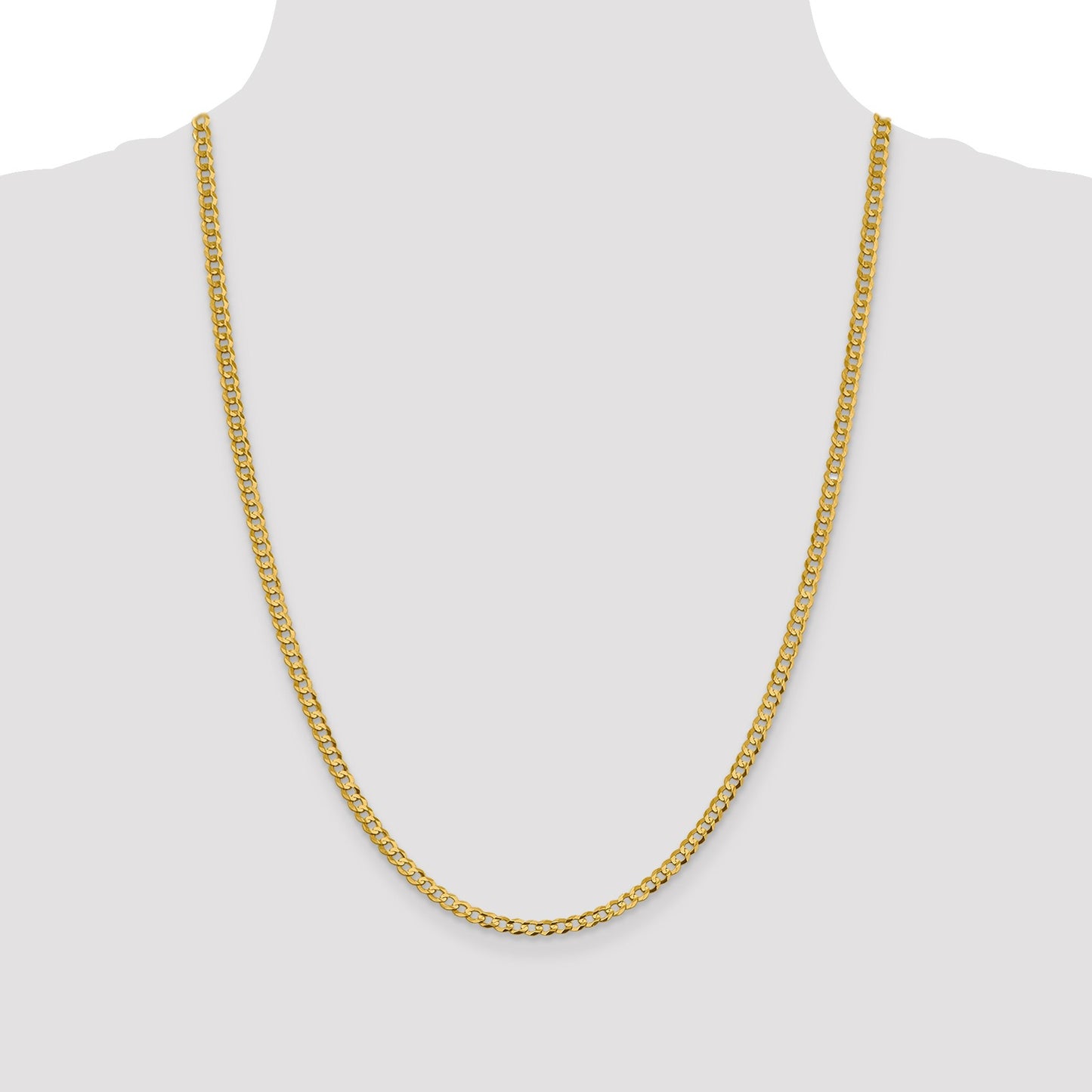 14K 24 inch 3.7mm Lightweight Flat Cuban with Lobster Clasp Chain
