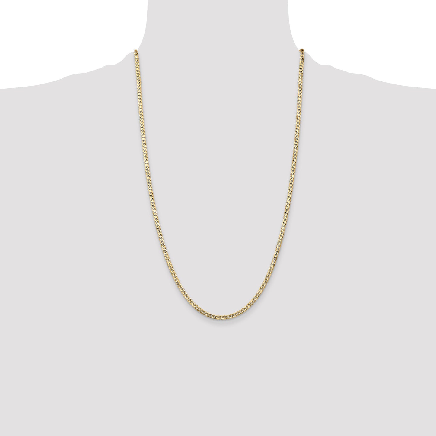 14K 26 inch 3mm Open Concave Curb with Lobster Clasp Chain