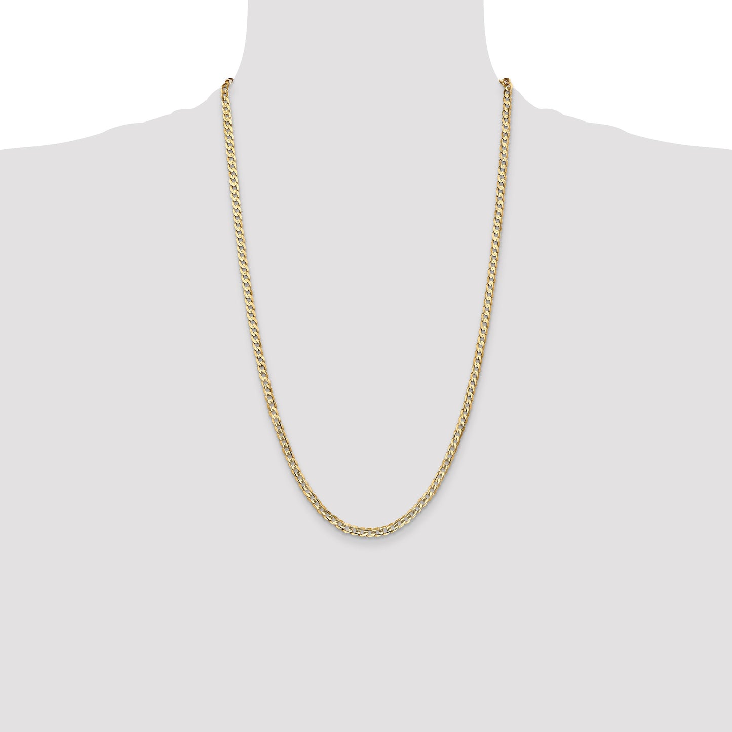 14K 26 inch 3.8mm Open Concave Curb with Lobster Clasp Chain