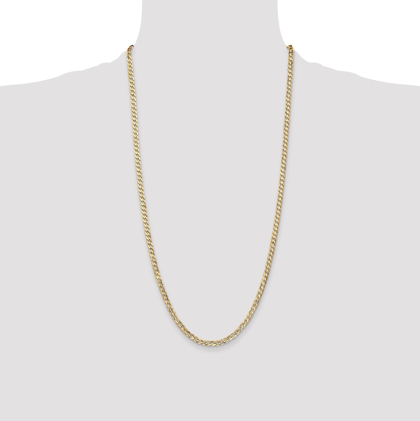 14K 28 inch 3.8mm Open Concave Curb with Lobster Clasp Chain