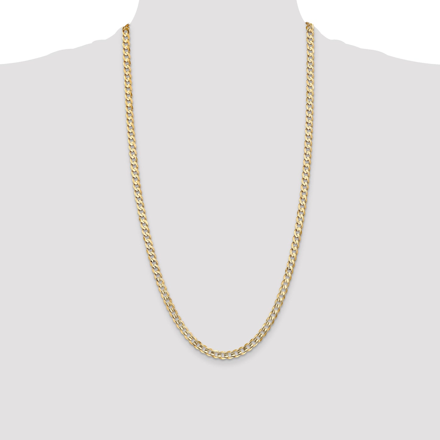 14K 28 inch 5.25mm Open Concave Curb with Lobster Clasp Chain