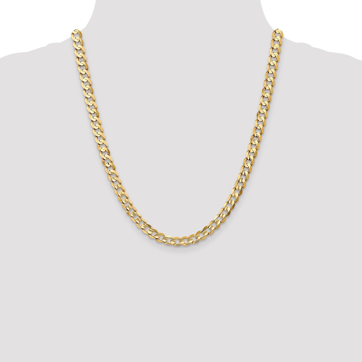 14K 22 inch 6.75mm Open Concave Curb with Lobster Clasp Chain