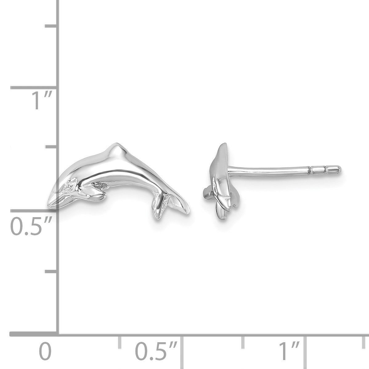 Sterling Silver Rhodium-plated Polished Dolphin Post Earring