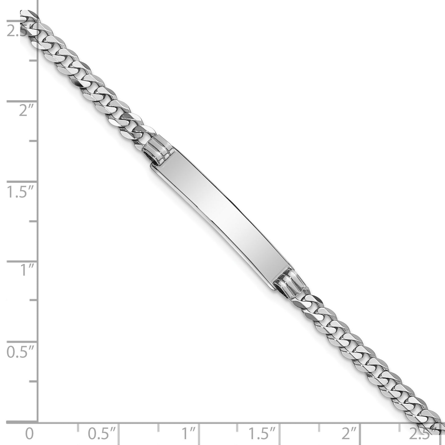 14k White Gold Polished Solid Chain/Solid Plate Flat Curb Link 25.5x5mm Plate 8 inch ID Bracelet