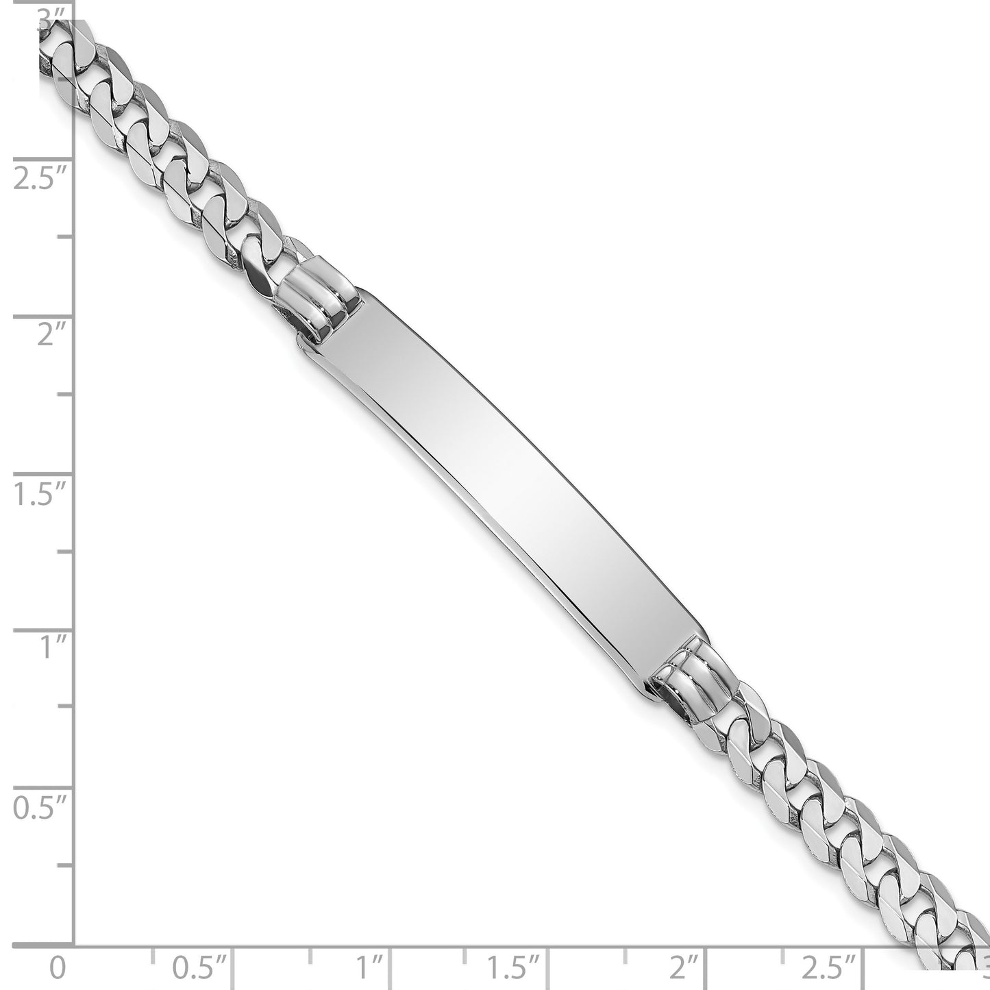 14k White Gold Polished Solid Chain/Solid Plate Flat Curb Link 38.5x7.5mm Plate 7 inch ID Bracelet