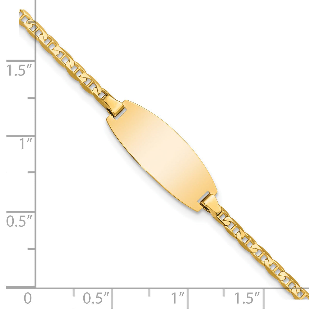 14k Polished Solid Chain/Solid Plate Anchor Link Oval 18.5x8mm Plate 5.5 inch ID Bracelet