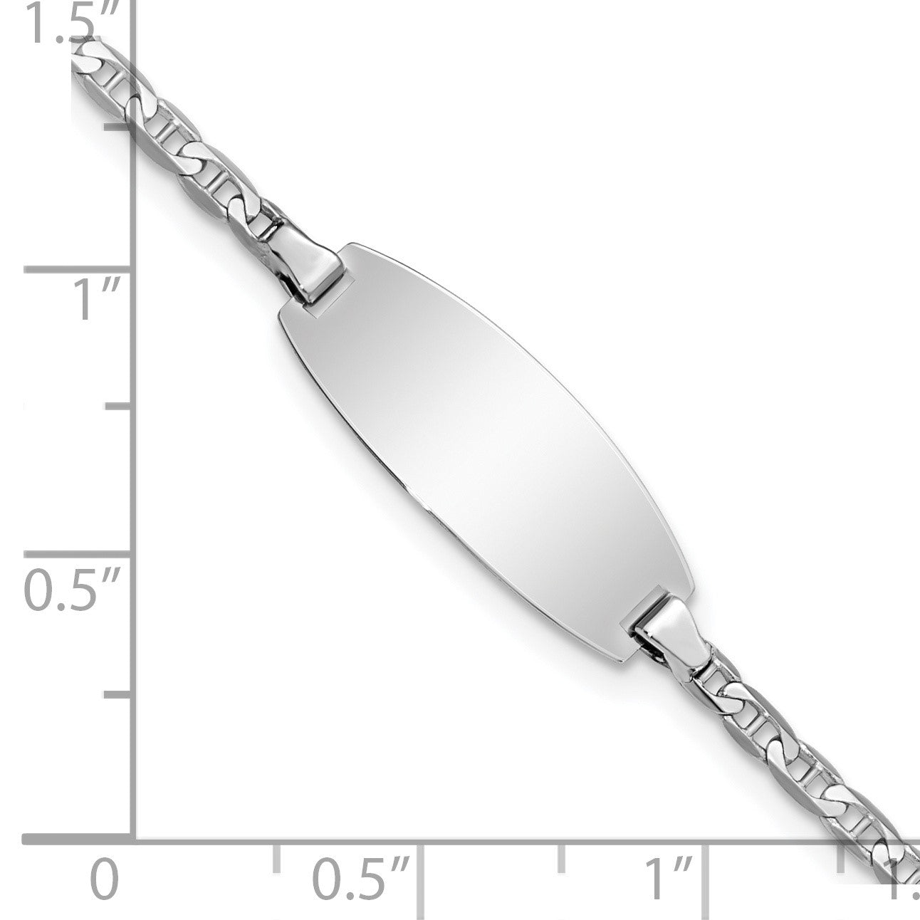 14k White Gold Polished Solid Chain/Solid Plate Anchor Link Oval 18x8mm Plate 7 inch ID Bracelet