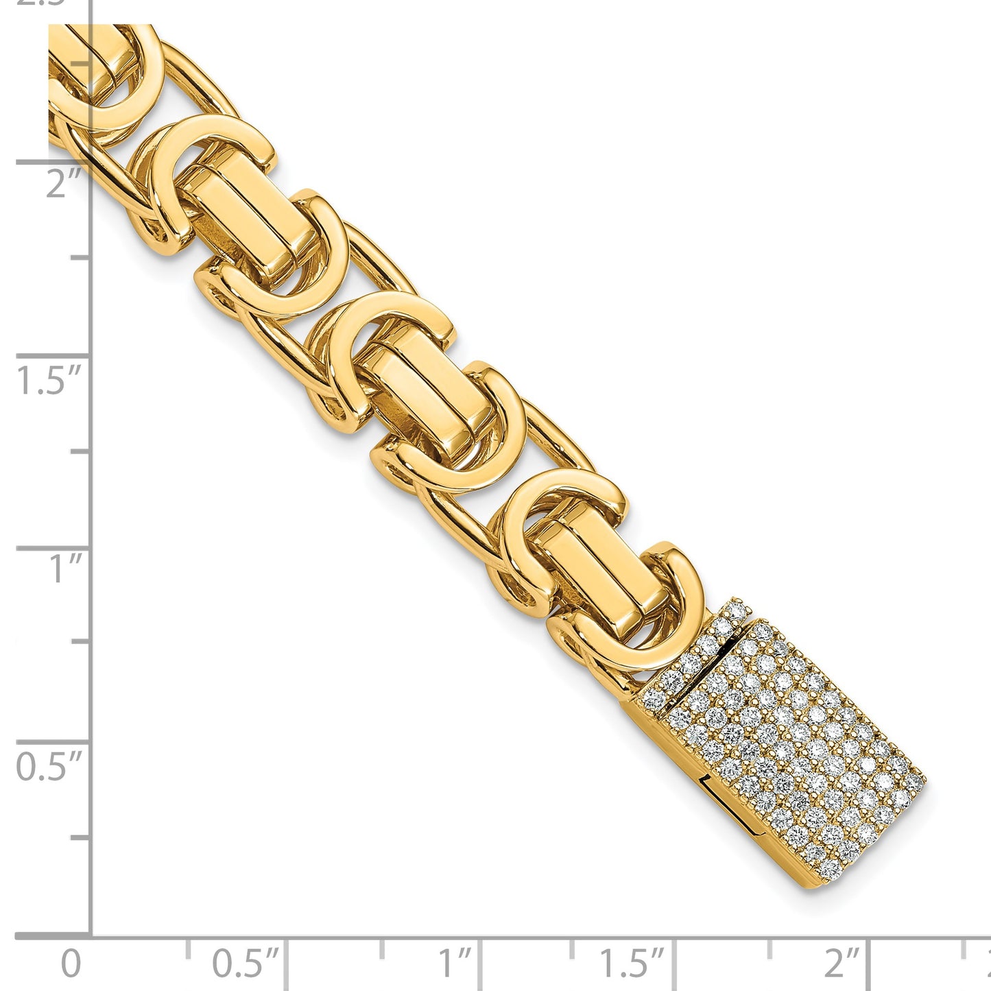14k Hand-polished 10.1mm Fancy Link 1.9 carat Diamond Clasp 8.5 inch Bracelet