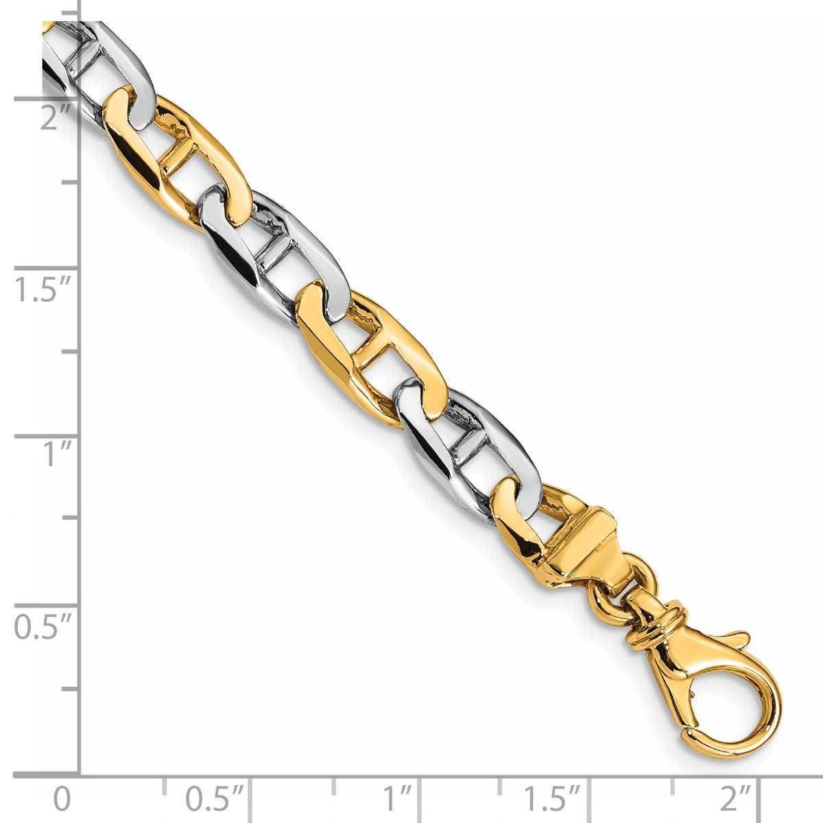 14K Two-tone 8.25 inch 6.6mm Hand Polished Fancy Flat Anchor Link with Fancy Lobster Clasp Bracelet
