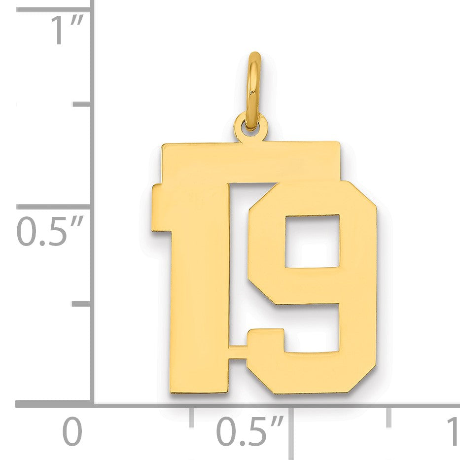 14k Medium Polished Number 19 Charm