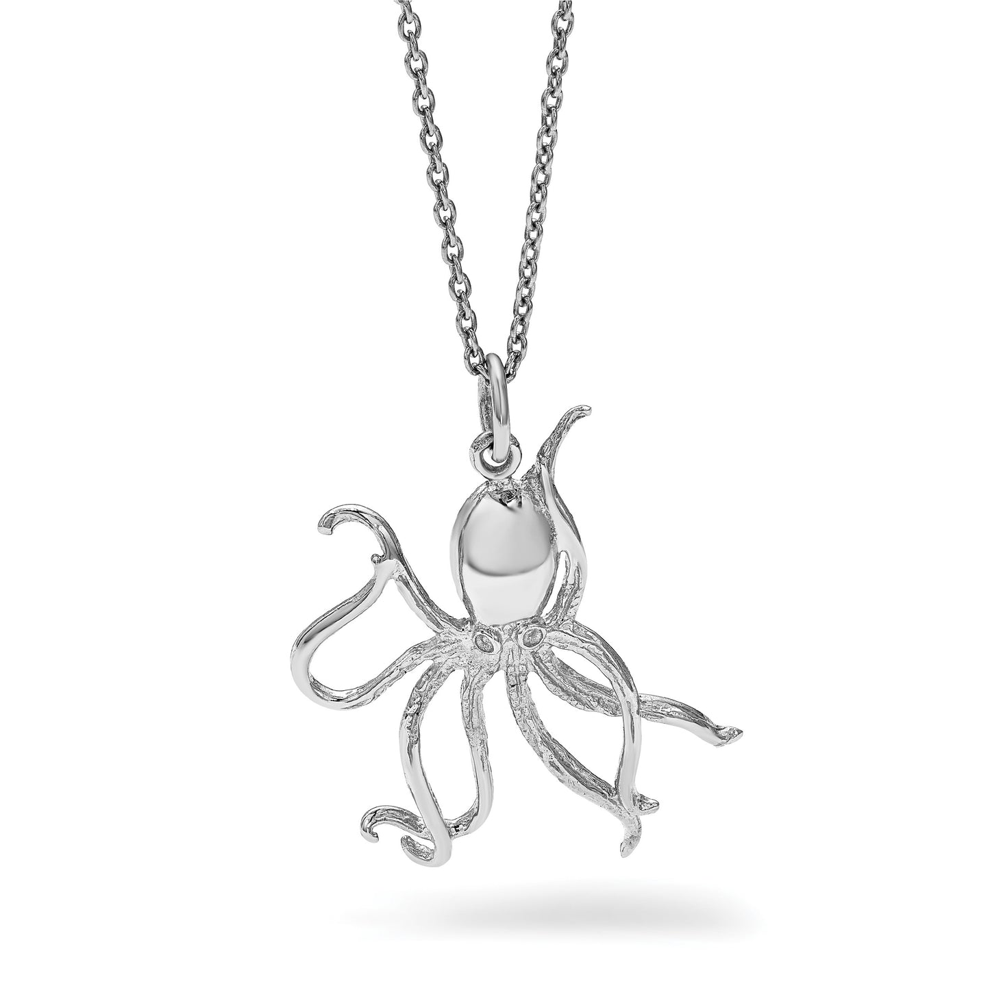 Sterling Silver Rhodium-plated Polished Octopus Pendant