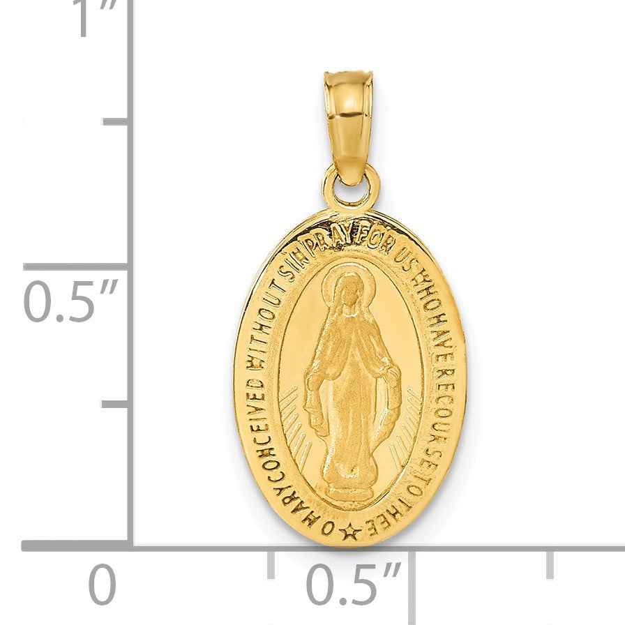 14k Polished and Satin Solid Miraculous Medal Oval Pendant