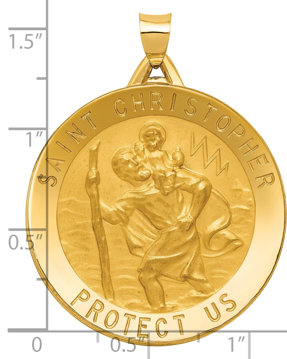 14k Polished and Satin Solid Large Saint Christopher Medal Round Pendant