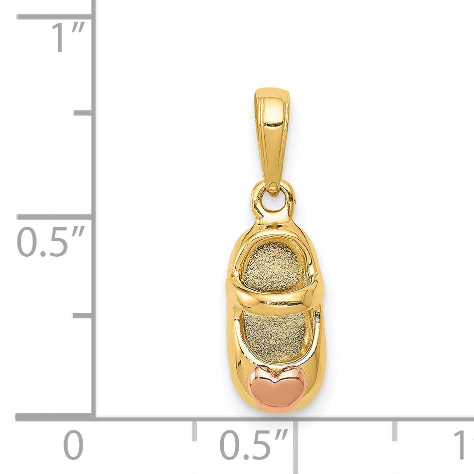 14k 3-D Two-tone Baby Shoe with Heart Charm