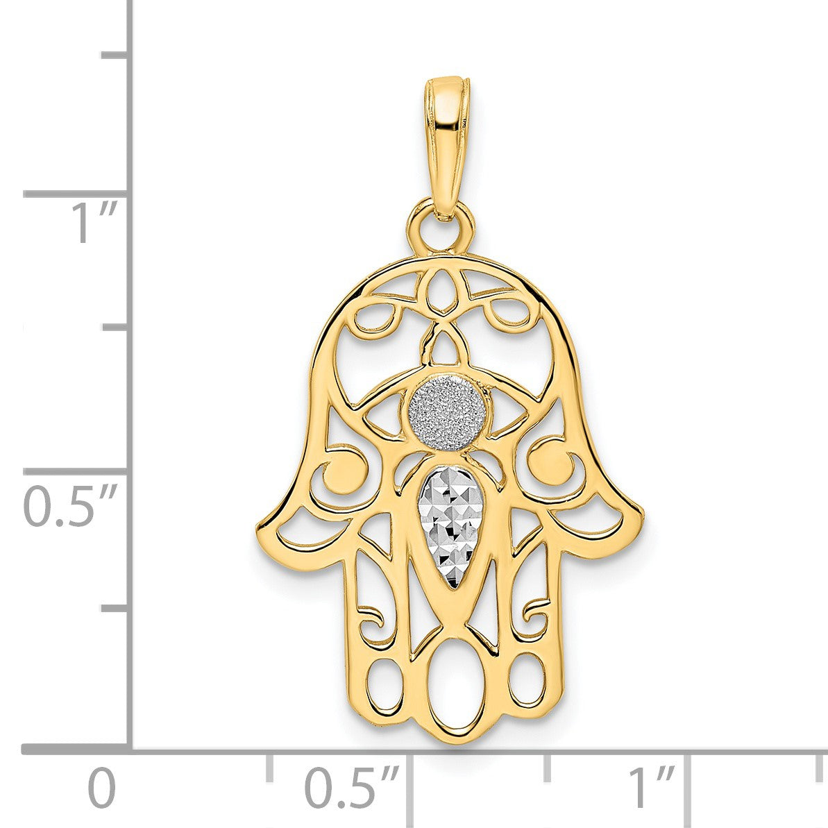 14k and White Rhodium Diamond-cut Evil Eye Hamsa Pendant