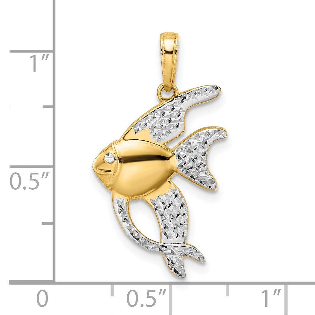 14k and White Rhodium Diamond-cut Angelfish Pendant