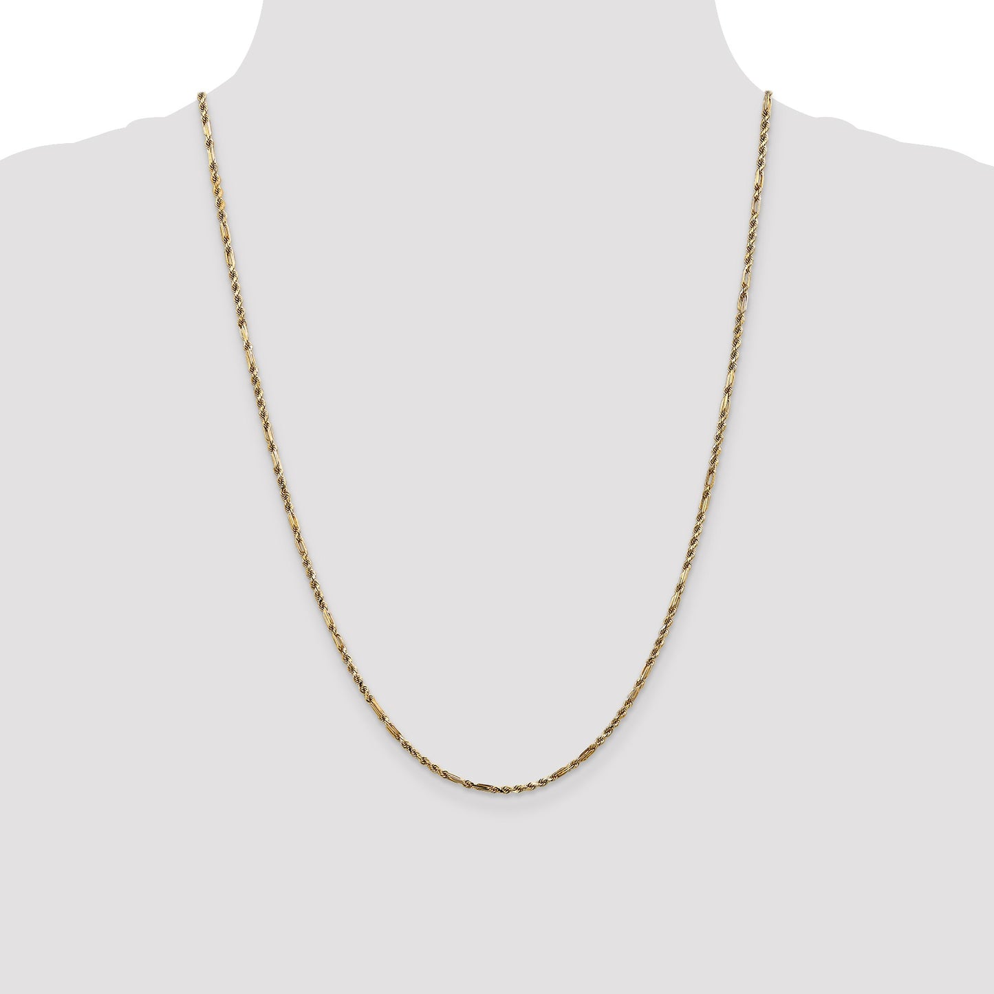 14K 24 inch 2.25mm Diamond-cut Milano Rope with Lobster Clasp Chain