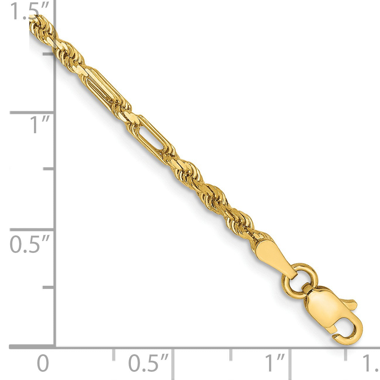 14K 8 inch 2.5mm Diamond-cut Milano Rope with Lobster Clasp Chain