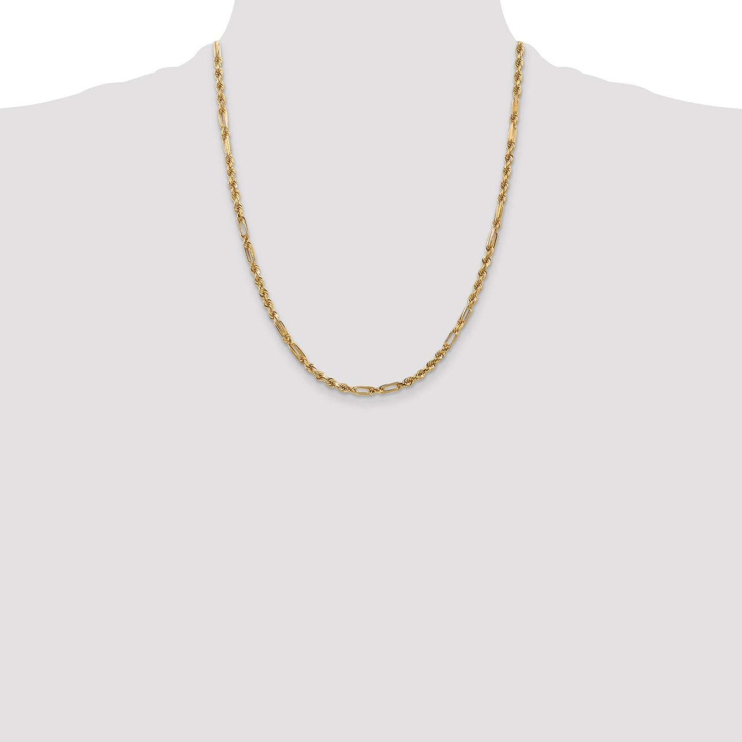 14K 22 inch 3mm Diamond-cut Milano Rope with Lobster Clasp Chain