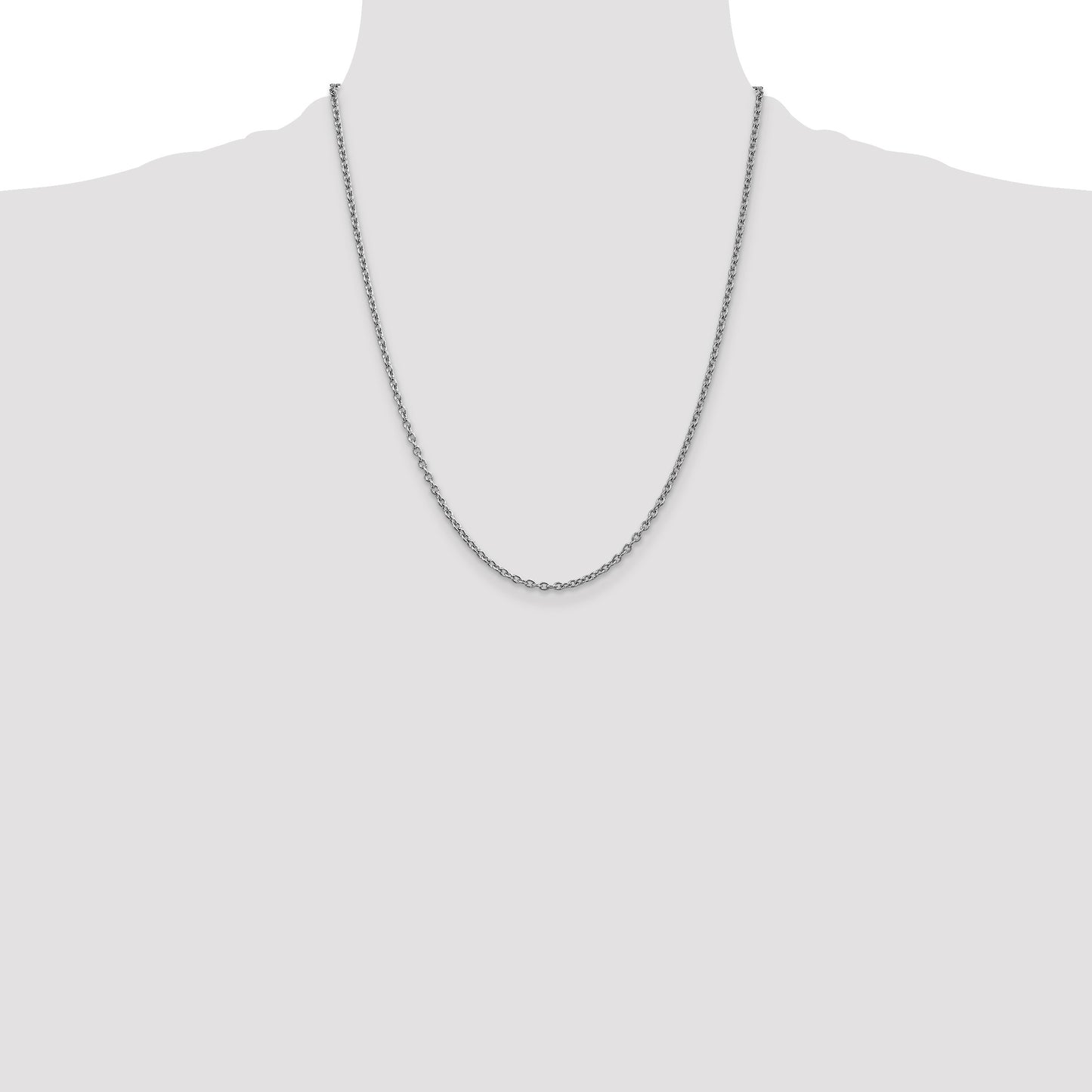 14K White Gold 22 inch 2.4mm Round Open Link Cable with Lobster Clasp Chain