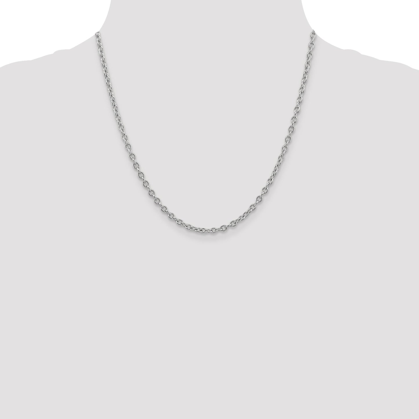 14K White Gold 20 inch 3.2mm Round Open Link Cable with Lobster Clasp Chain