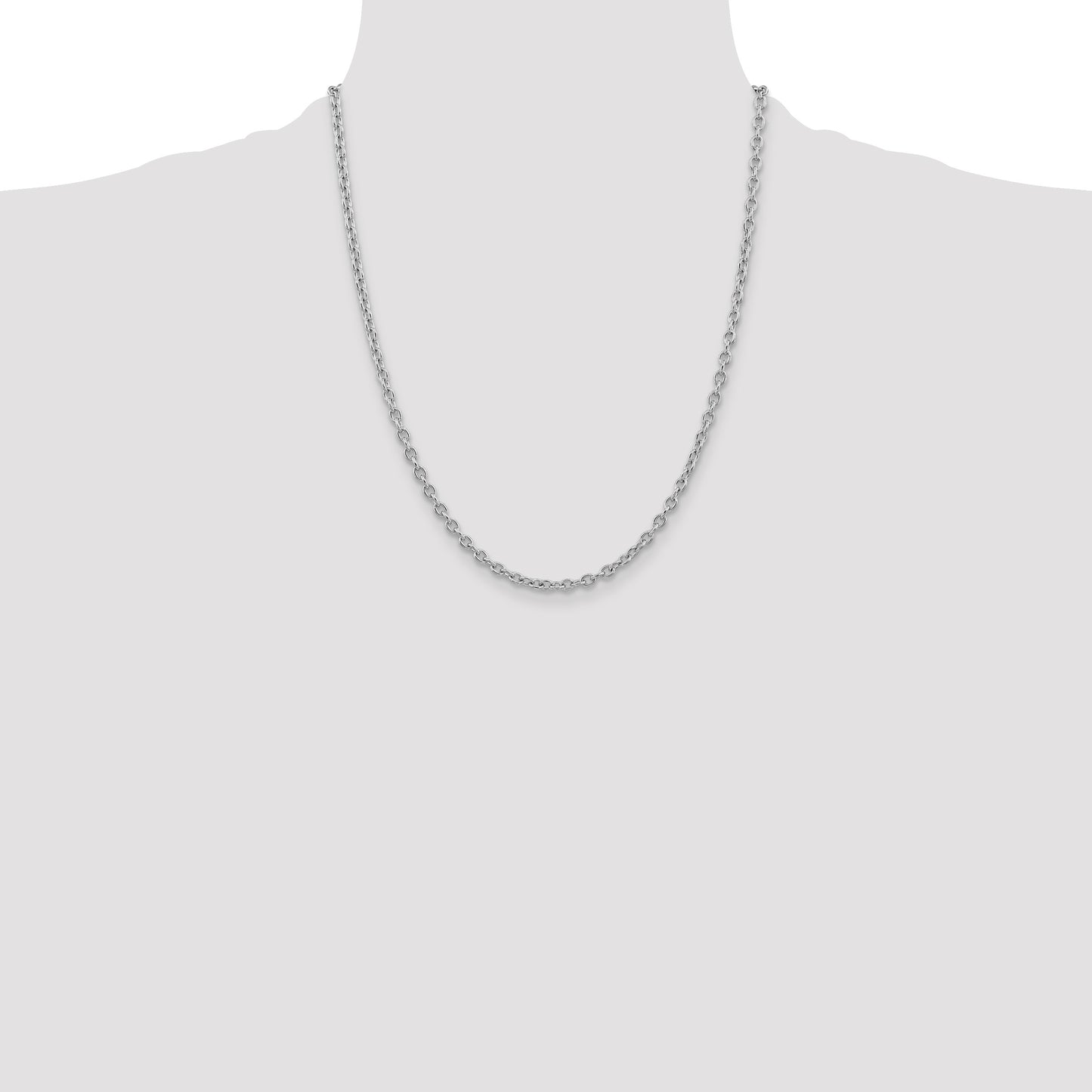 14K White Gold 22 inch 3.2mm Round Open Link Cable with Lobster Clasp Chain