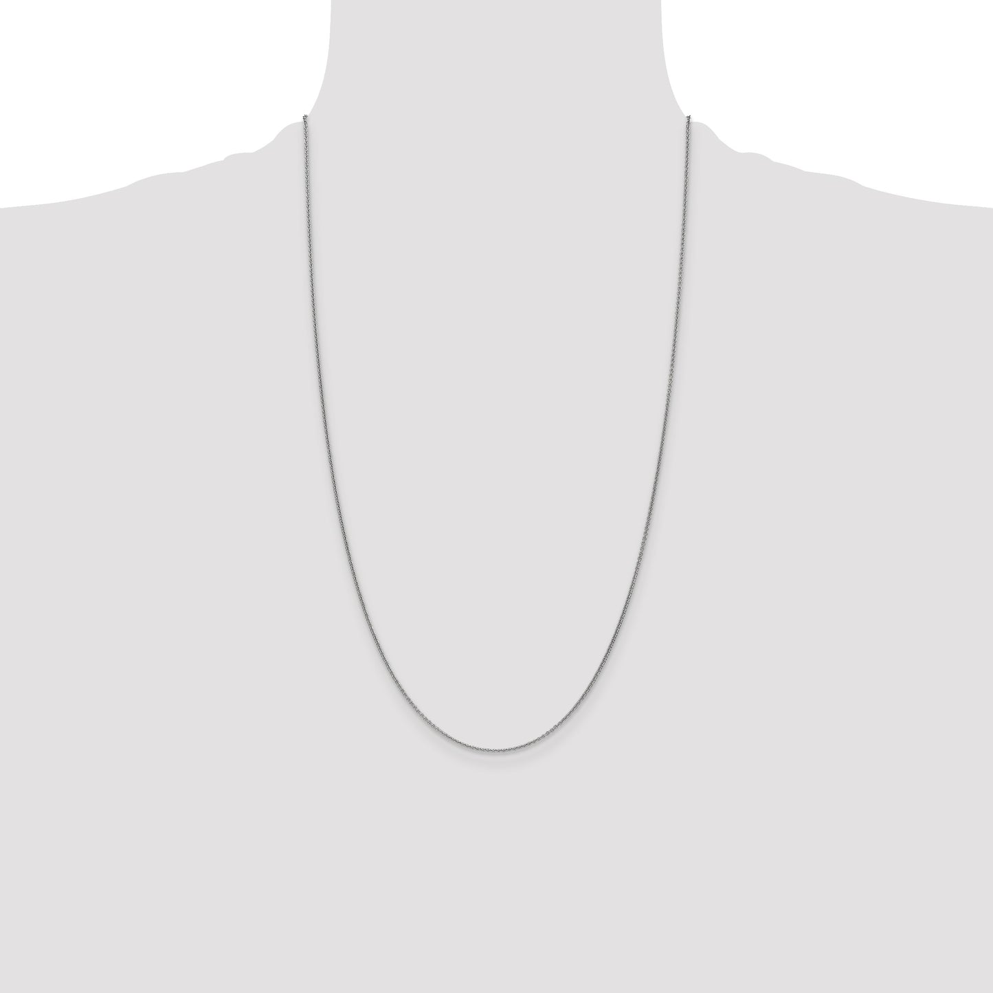 14K White Gold 26 inch 1mm Round Open Link Cable with Lobster Clasp Chain