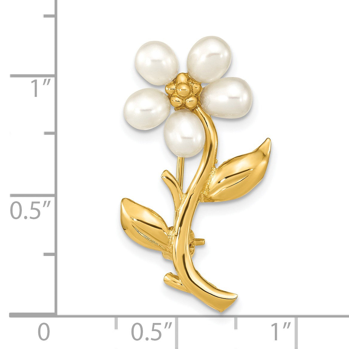 14k 4-5mm White Rice Freshwater Cultured Pearl Flower Brooch