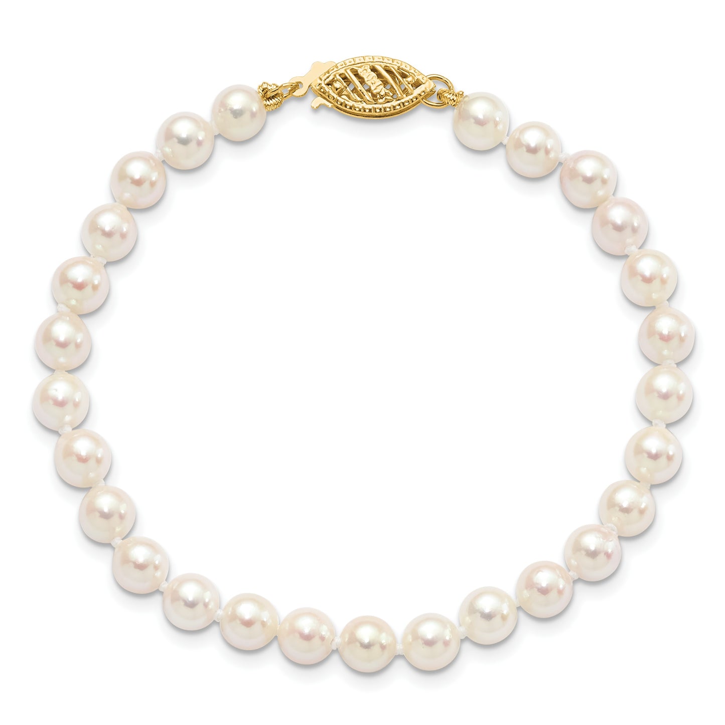 14k 5-6mm White Round Saltwater Akoya Cultured Pearl 8 inch Bracelet