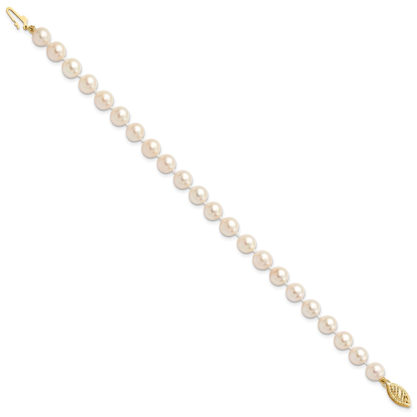 14k 6-7mm White Round Saltwater Akoya Cultured Pearl 8 inch Bracelet