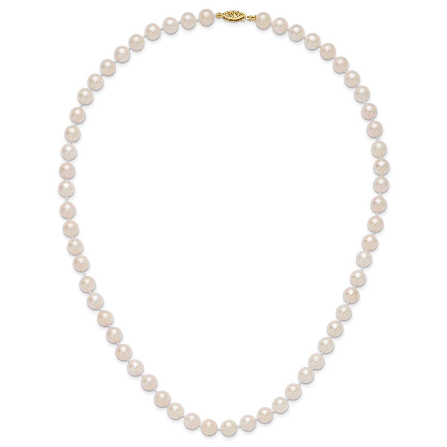 14k 7-8mm White Round Akoya Saltwater Cultured Pearl 20 inch Necklace
