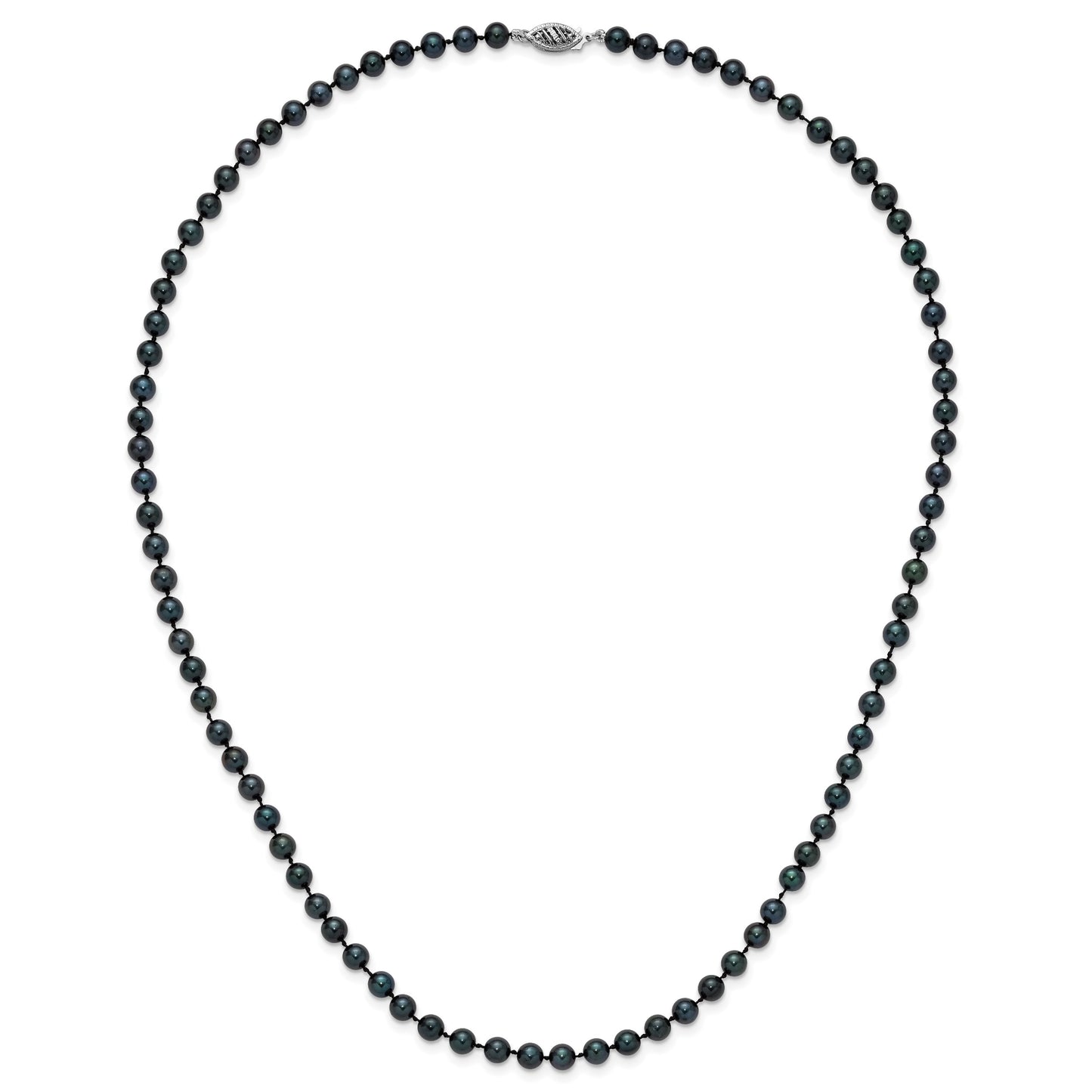 14k White Gold 5-6mm Black Round Akoya Saltwater Cultured Pearl 20 inch Necklace