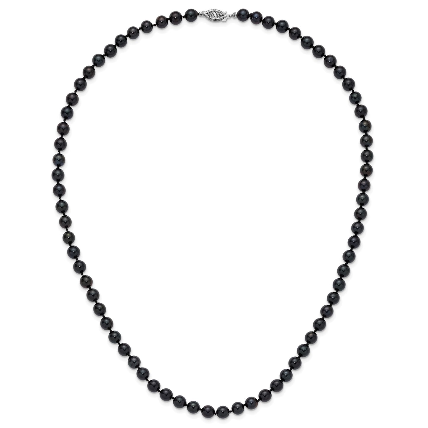 14k White Gold 6-7mm Black Round Akoya Saltwater Cultured Pearl 20 inch Necklace