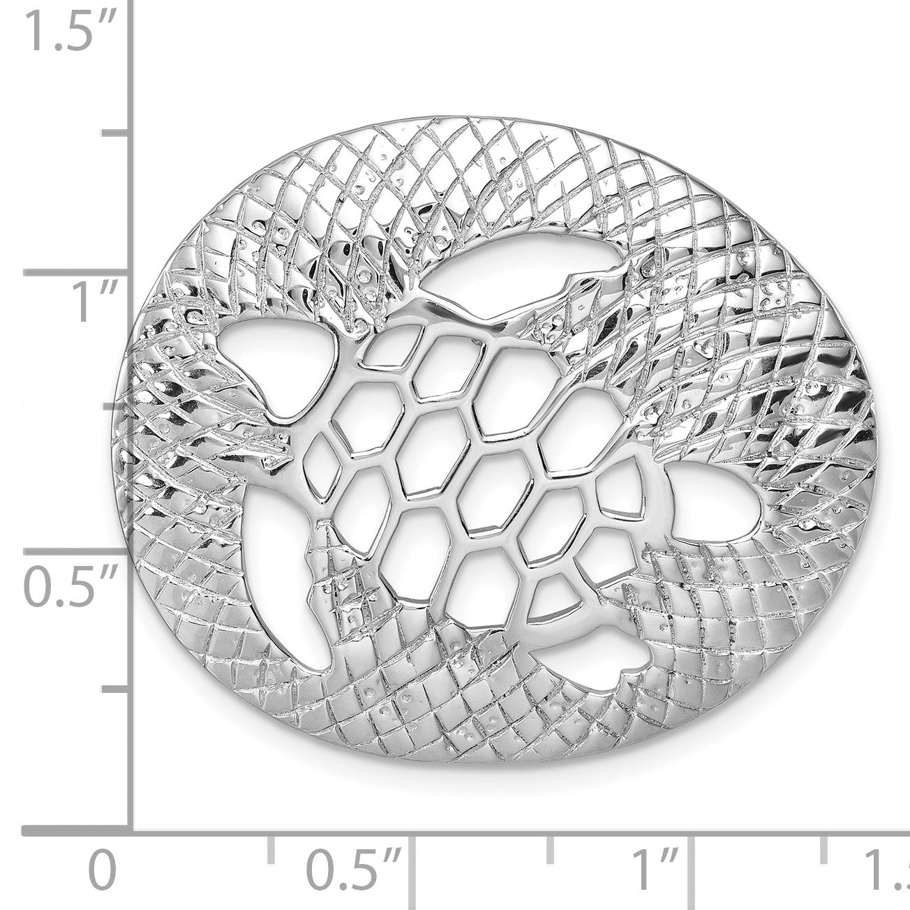 Sterling Silver Rhodium-Plated Polished and Textured Cutout Turtle Chain Slide